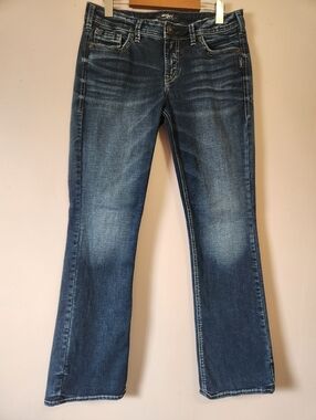Silver Jeans Co. Suki Mid Rise Slim Bootcut Dark Indigo Curvy Fit Size 31 EUC